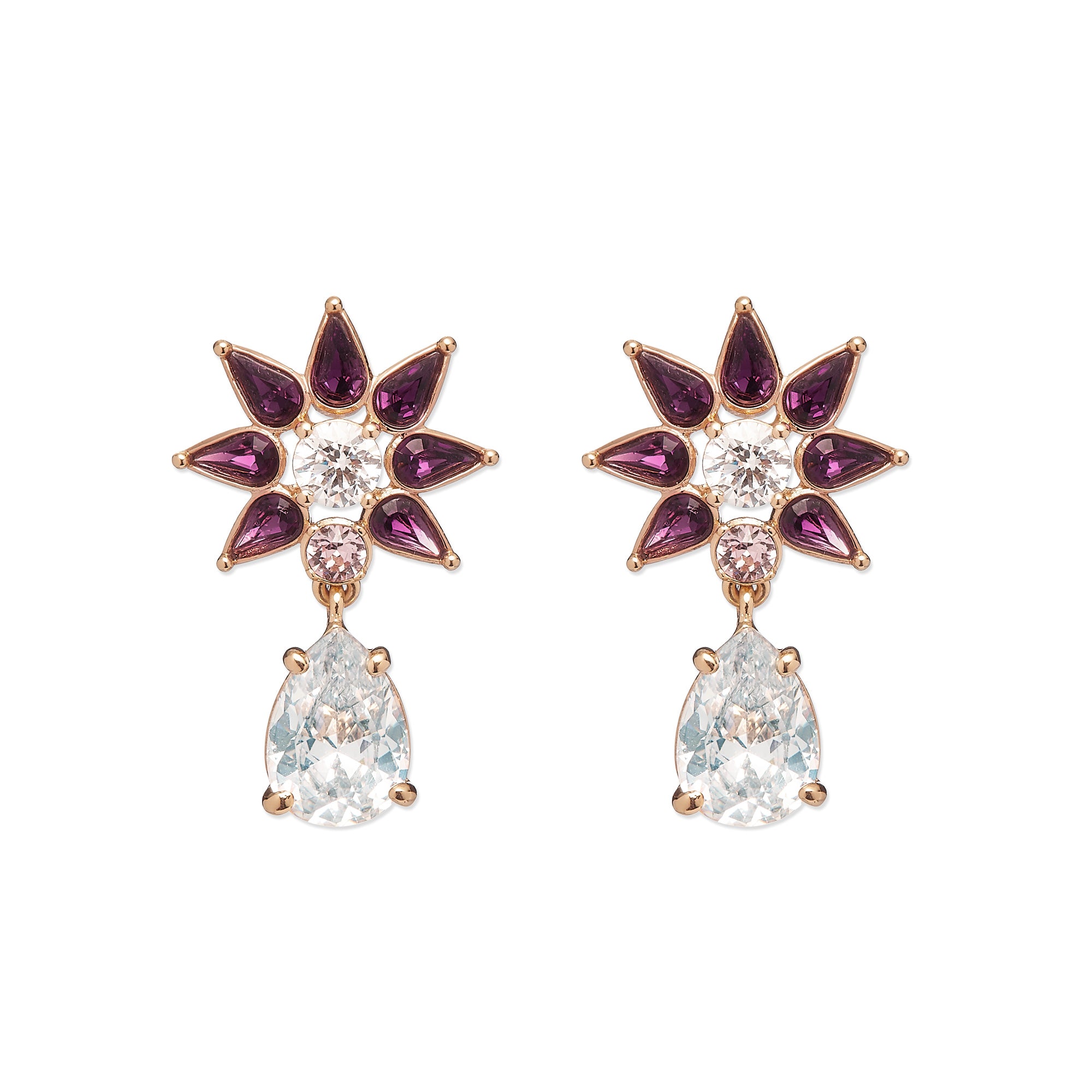 クリスタルフラワー パープル ピアス
