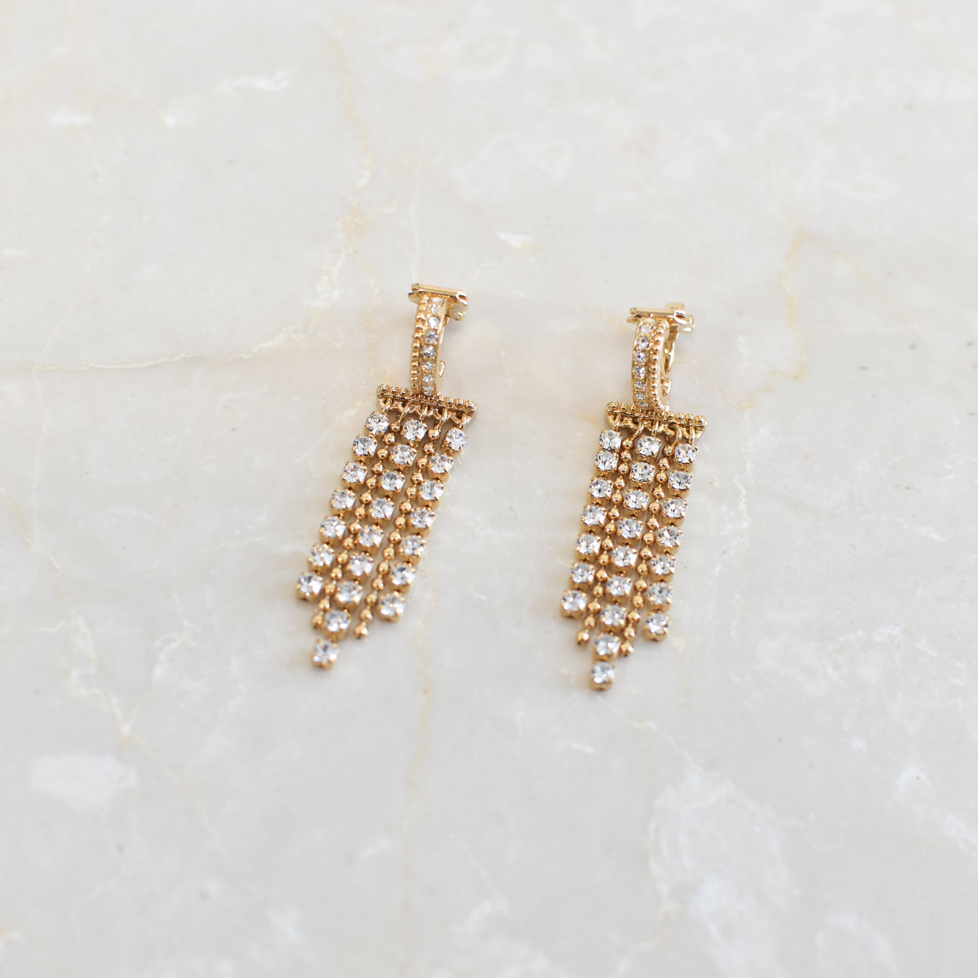 RIYO Crystal Chain  Clip Earrings