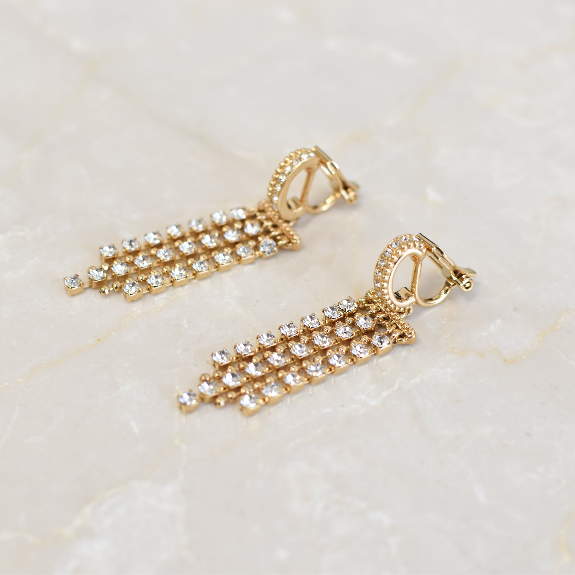 RIYO Crystal Chain  Clip Earrings