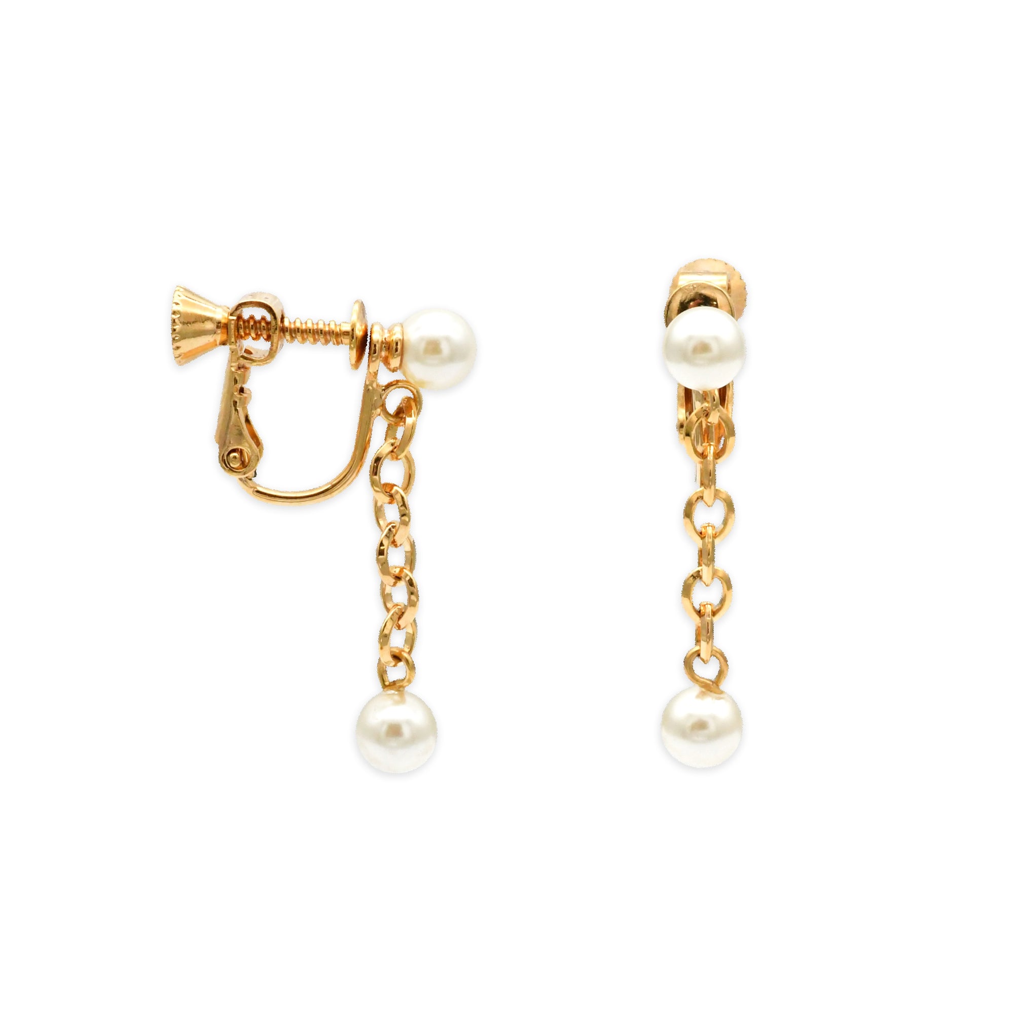 RIYO Pearl Chain Clip Earrings